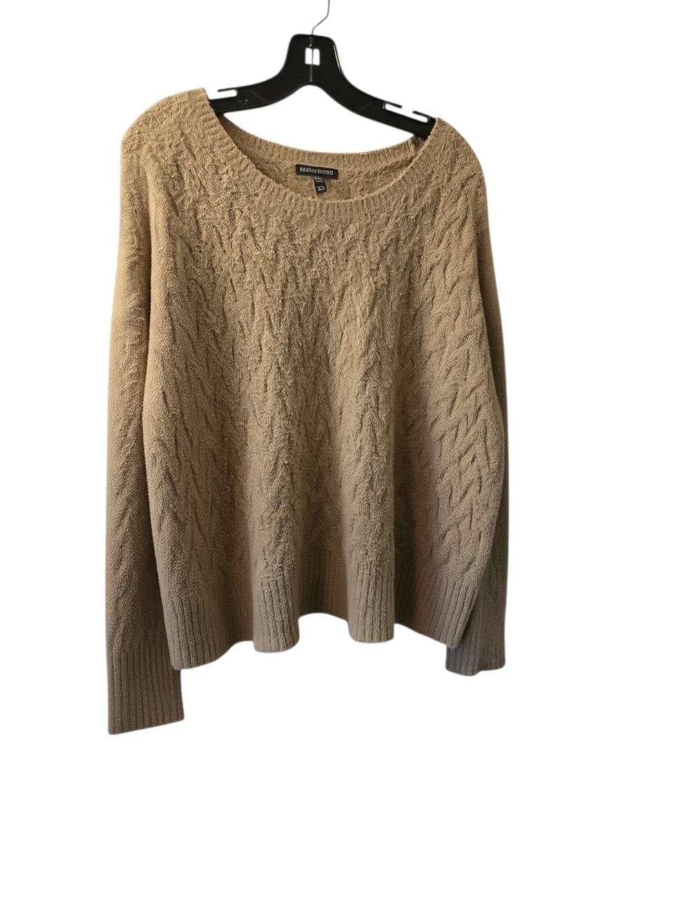 Eileen Fisher Tan Cable-Knit Scoop Neck Sweater